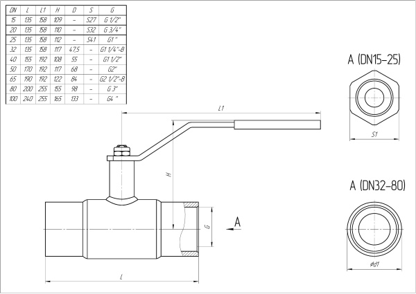 Кран шаровый LD КШЦМ из стали 20 чертеж