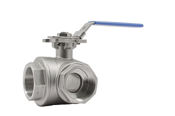 Кран шаровый трехходовой из нержавеющей стали муфтовый L-тип (Ду8 Ру40 вн-вн)