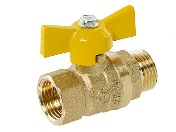 Кран шаровый латунный Стандарт газ 231 вн/нар бабочка Галлоп (Ду15 Ру40)